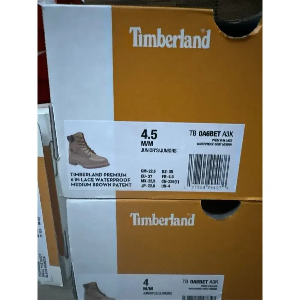 New Kids Size 4.5Y Timberland Premium 6 inch Lace Waterproof Brown Boots